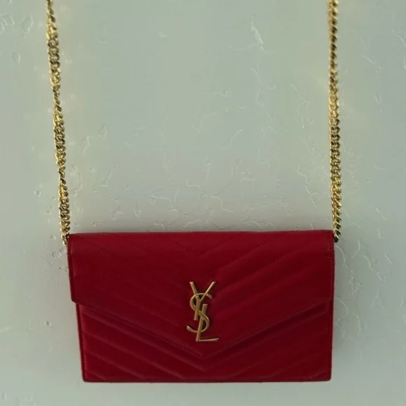 Yves Saint Laurent Red Chevron Crossbody WOC w/ COA - Picture 9 of 12